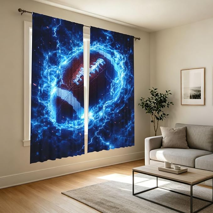Football Storm Electric Window Curtains 2 Panels Set, 52 X 84 Inch Polyester - Image 7
