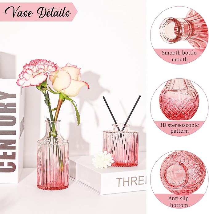 36Pcs Valentine's Day Bud Vases Set Small Vintage Glass Bottles Pink Bud Vases - Image 3