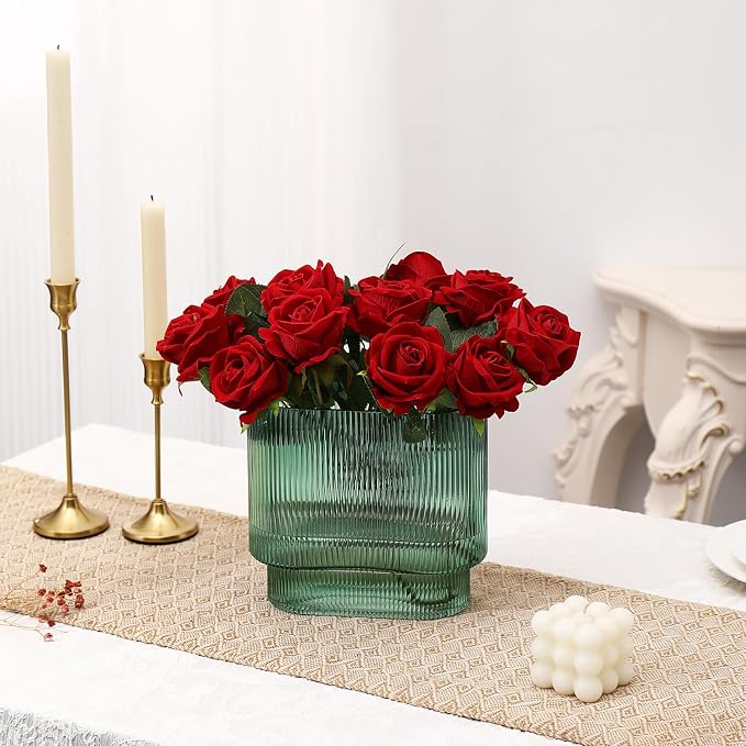 Ribbed Glass Vase, Fluted Short Vases - Image 5