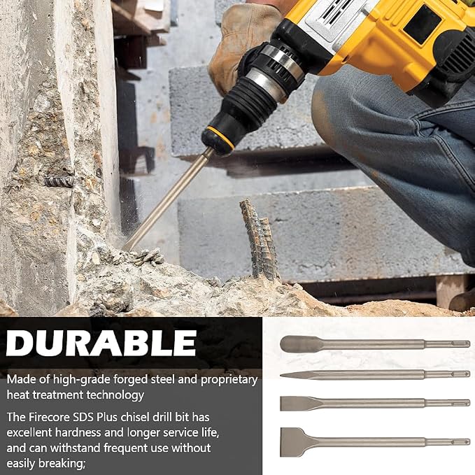 SDS Plus Masonry Chisel Set – 4-Piece Heavy-Duty SDS-Plus Bits, Includes Flat & - Image 5