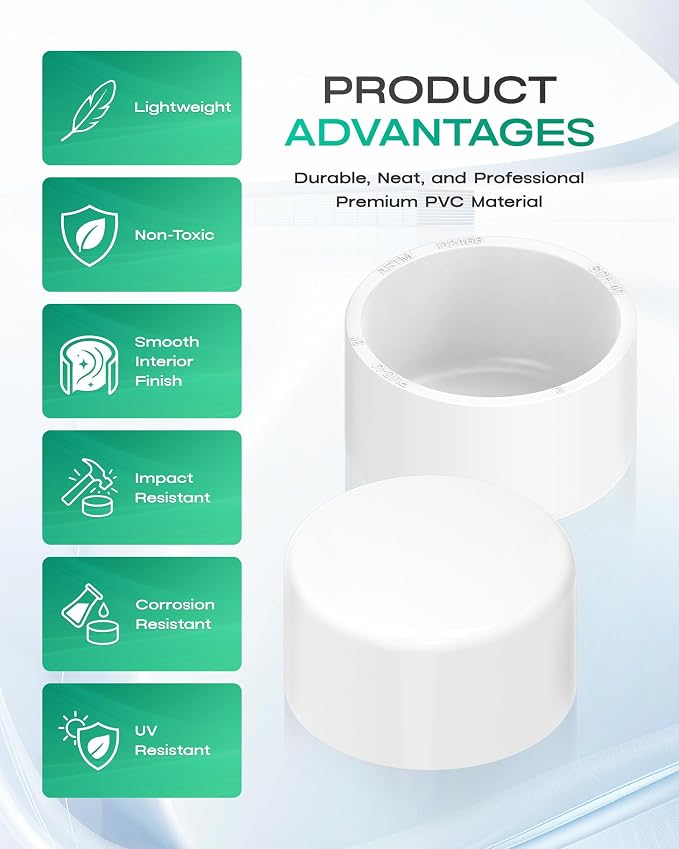 3 Inch PVC Cap, Fits Standard SCH40 3" PVC Pipe Fittings, Garden & Furniture - Image 5
