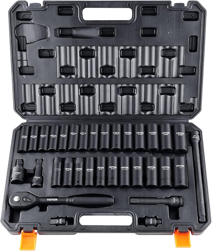 VEVOR Impact Socket Set 1/2" Drive, 33-Piece SAE & Metric Size, 6 Point by VEVOR