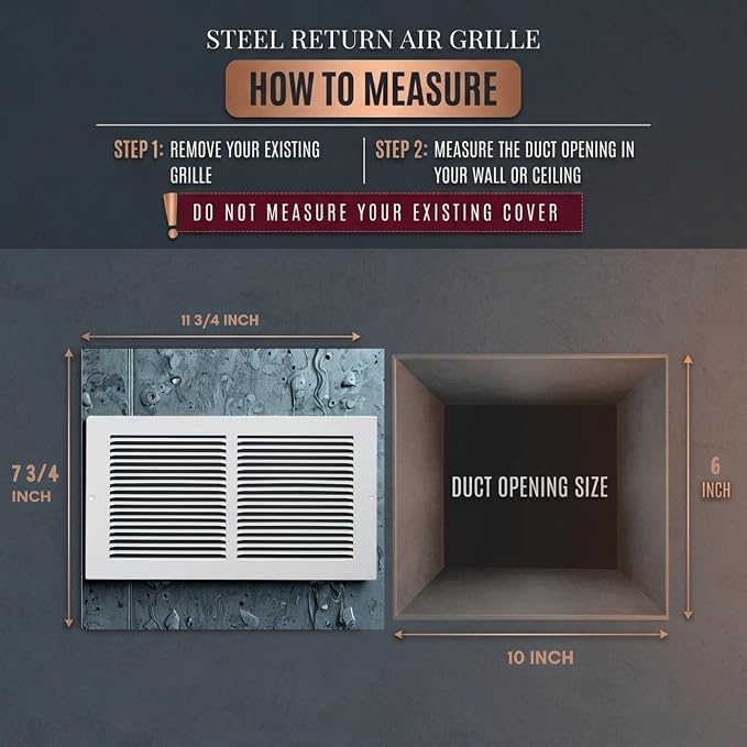 Fits 10"W x 6"H Duct Opening | Steel Return Air Grille, Air Return Vent Cover - Image 2