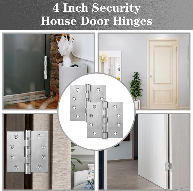 2 Pack Stainless Steel Silver Door Hinges, Heavy Duty Door Hardware, 4 x 4 Inch - Image 7