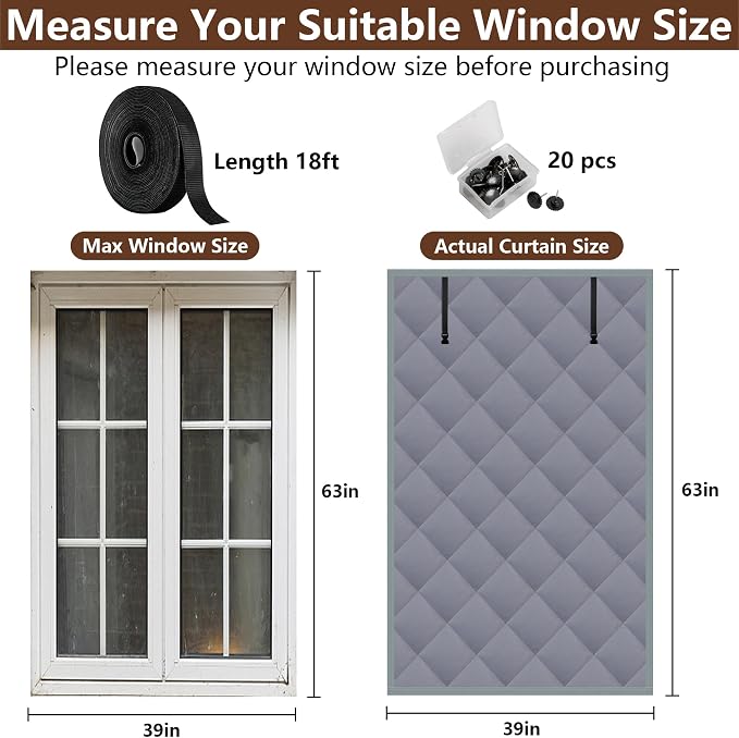 3-Layer Winter Insulated Window Cover, Thermal Insulated Window Blanket | 63 x - Image 2