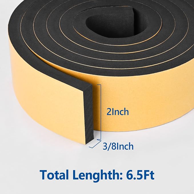 Kikerike Self Adhesive Foam Tape Weatherstrip 2In x 3/8In x 6.5Ft High Density - Image 2