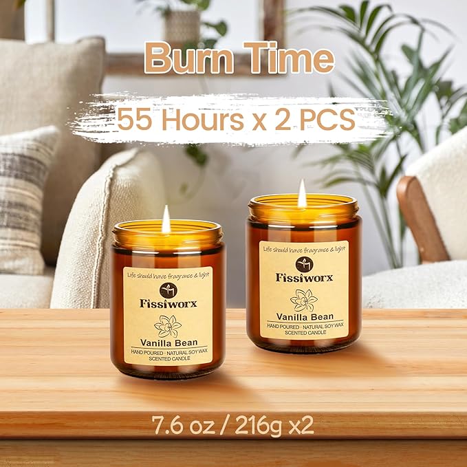 Vanilla Scented Candle Set 2 Pack, Candle - Image 5