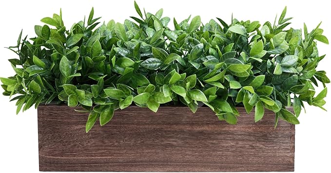 Winlyn 14" Artificial Boxwood Plants in Rectangular Wood Planter Farmhouse by Winlyn