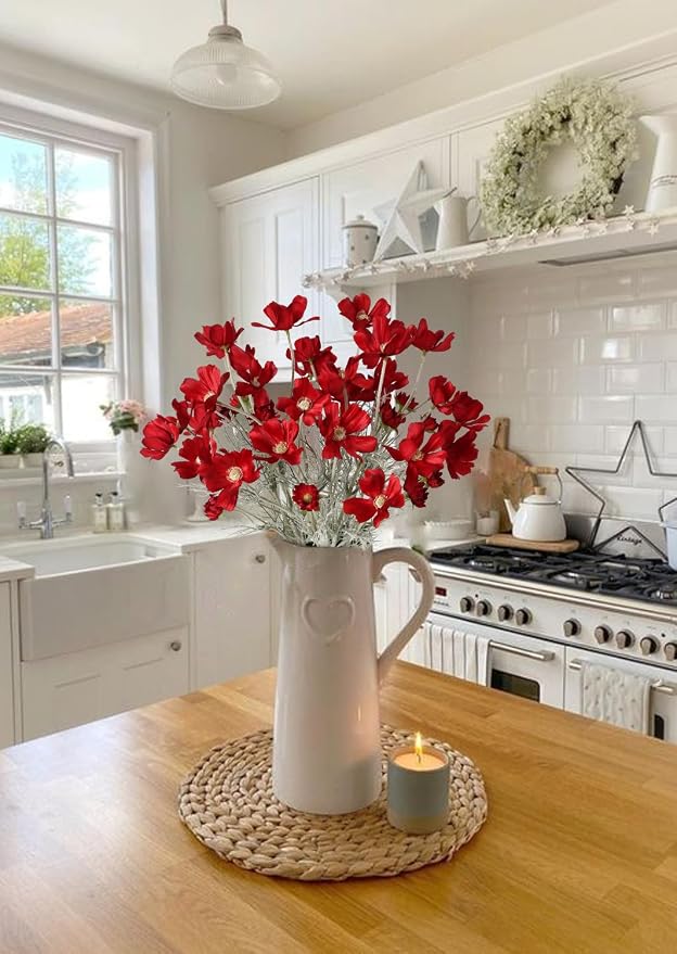 6PCS Cosmos Silk Flowers 24'' Red Daisy Flowers Artificial Fake Wild Flowers - Image 8