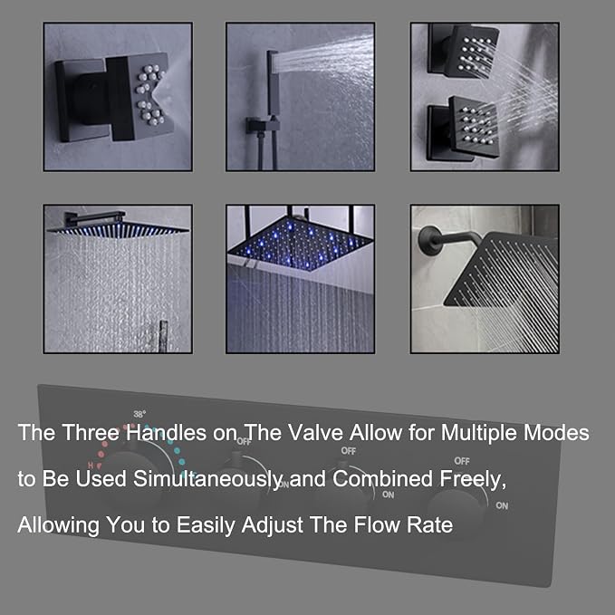 Matte Black Thermostatic Shower Mixing Valve | Concealed Mount, Pressure - Image 4