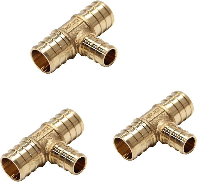 3PC EFIELD Barb Pex 3/4" x 3/4" x 1/2" Reducing Tee Brass Crimp Fittings | by EFIELDPEXTUBING