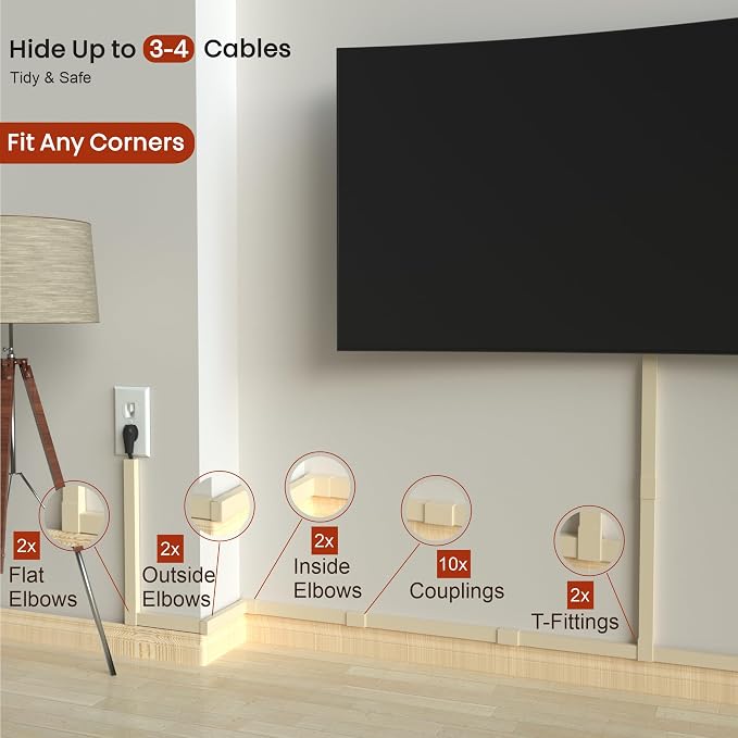 Beige Cord Cover Wire Hiders - 157in Cord Hider Wall Mounted TV - Image 4