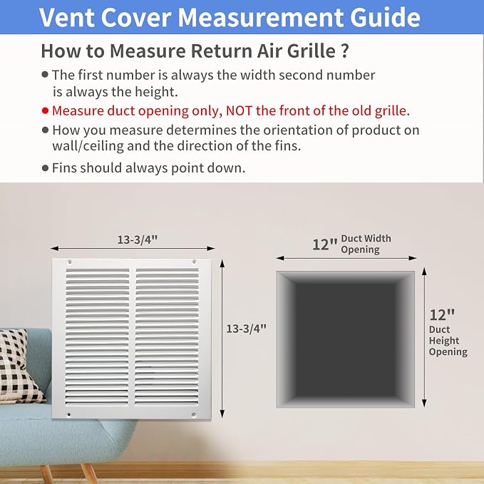 Howeall 12"W x 12"H Steel Return Air Grille, Air Return Vent Cover - Image 5