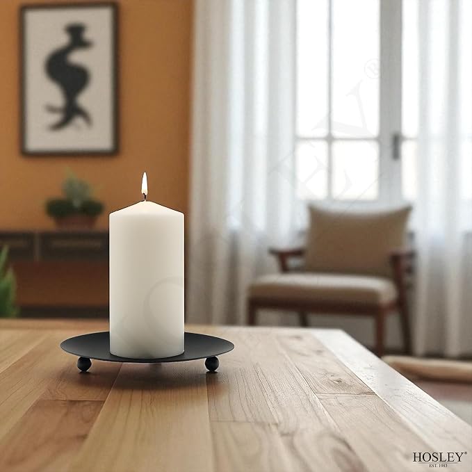 Hosley Set of 6 Black Iron Pillar Candle Holder Plates – 7-Inch Decorative - Image 6