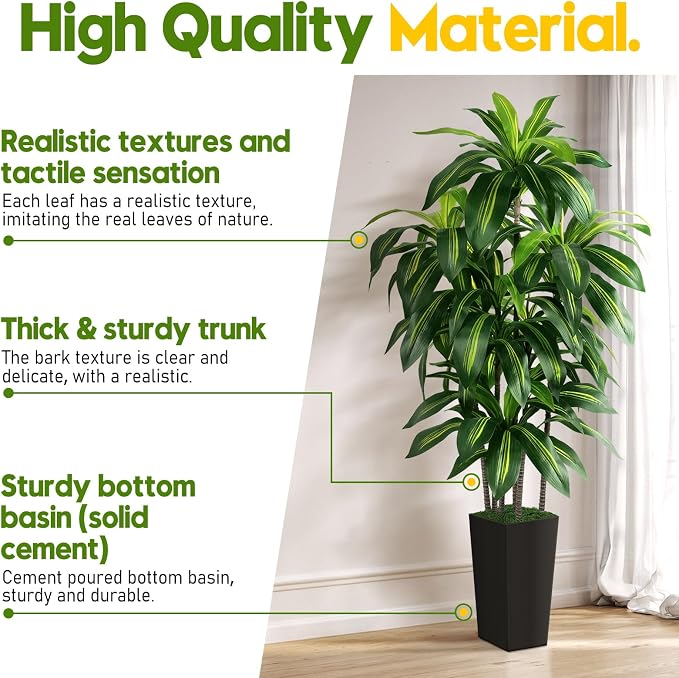 Artificial Dracaena Tree Indoor, 6FT Tall Fake Tree - Image 2