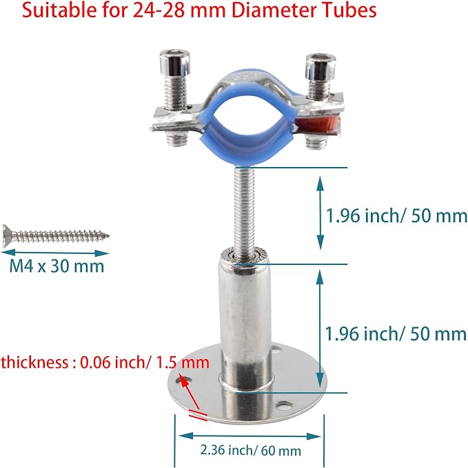 304 Stainless Steel Wall Mount Ceiling Mount Pipe Supports, Adjustable Pipe - Image 2