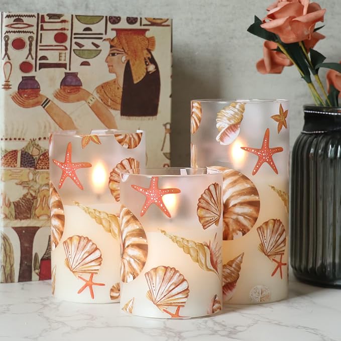 Seashell Glass Flameless Candles Battery Operated Remote and Timer | Flickering - Image 2