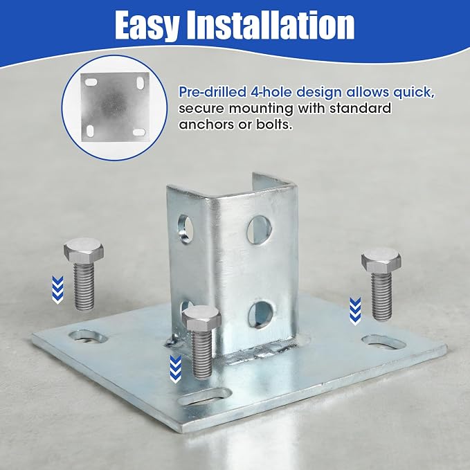 8 Pcs Strut Post Base, 4 Holes Square Mount Base 6" x 6" Base - Image 4