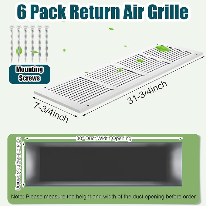 Blulu 6 Pack Fit for 30 x 6 Inch Duct Opening Return Air Vent Cover - Image 2