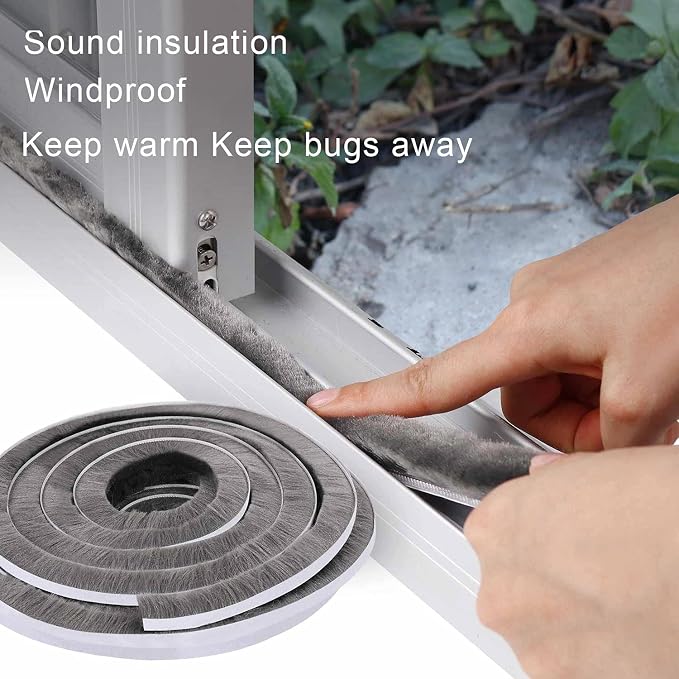 Felt Pile Weather Stripping for Doors, Self Adhesive Draft Blocker, Dust - Image 2