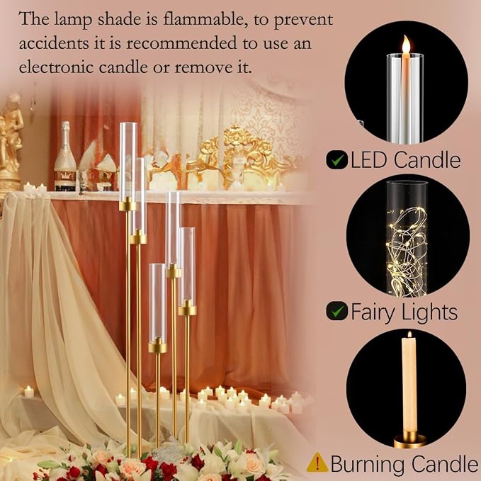 6PCS 5 Arm Candle Holder for Wedding Table, 39.4'' Tall Gold Floor Candelabra - Image 4