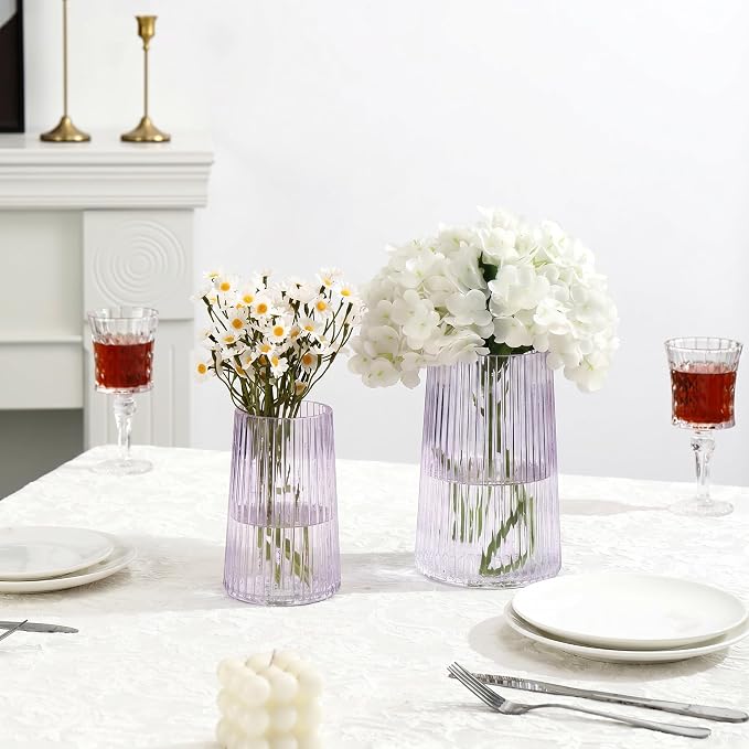 Ribbed Flower Vases Set of 2, Flower Vase - Image 5