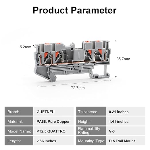 12Pcs PT2.5 Quattro Terminal Blocks, 4 Conductors Rail Mounted | 4 Conductors - Image 3