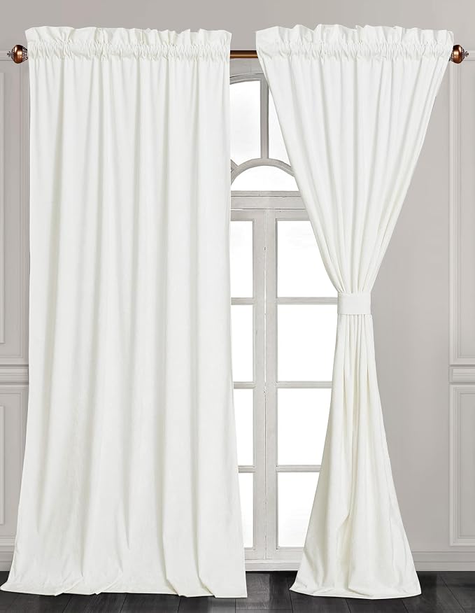 Chezmoi Collection Lux Cream White Crushed Velvet Curtains 2 Panel Set - Image 2