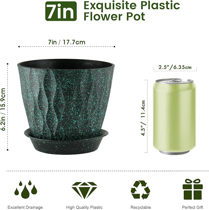 Meowell 7 inch Plant Pots for Indoor Outdoor Plants, 5 Pack Thick Flower Pots - Image 2