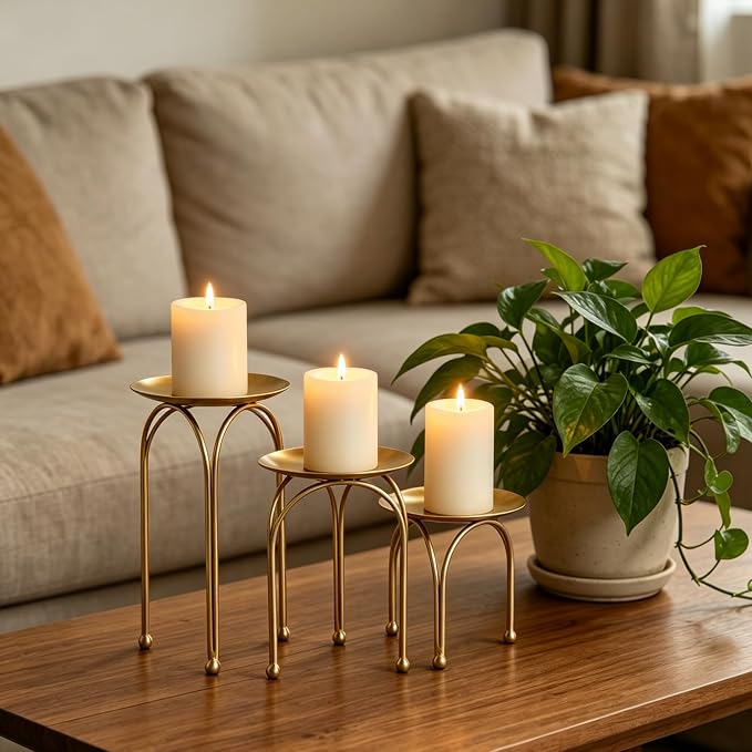 Hosley Style Gold Iron Pillar Candle Holders - Image 4