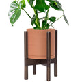 D'vine Dev Terracotta Pot with Walnut Wood Stand, 8 in, 55-B-Y-5 | Mid-Century by DvineDevPlanterPotsandStand
