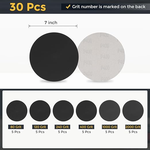 HARFINGTON 30Pcs 7Inch Sanding Disc Hook & Loop Black Silicon Carbide | - Image 2