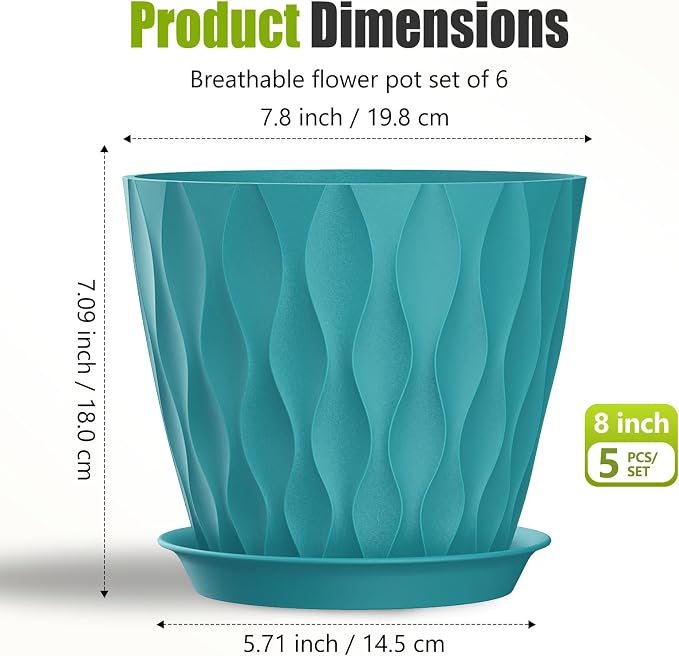 8 Inch Plastic Plant Pots, Planters - Image 5
