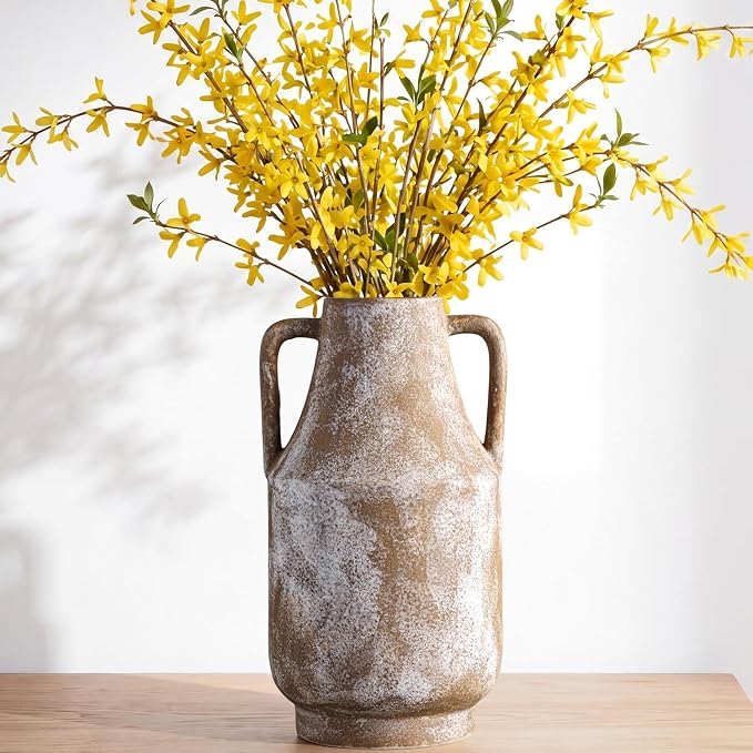 Ceramic Flower Vase with Handles, 11in Tall Rustic Vases - Image 4
