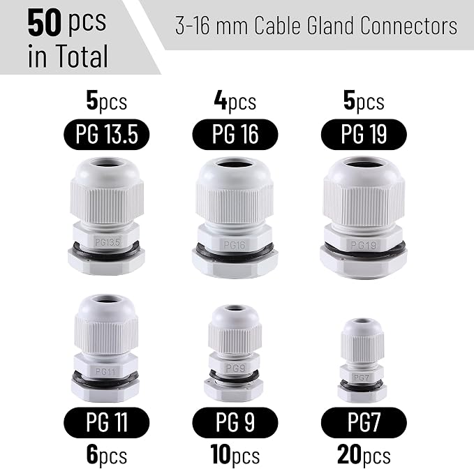Bates- Nylon Cable Gland, 3-16 mm Cable Gland Connectors, Waterproof Cable - Image 2