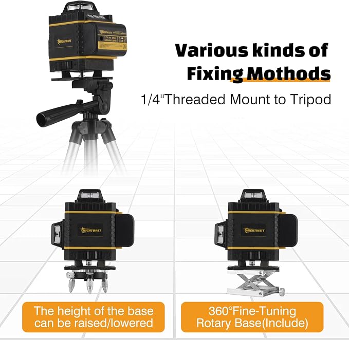 4D 16 Line 360° Self Level Green Laser Level Kit Tripod Battery Bracket | 360° - Image 4