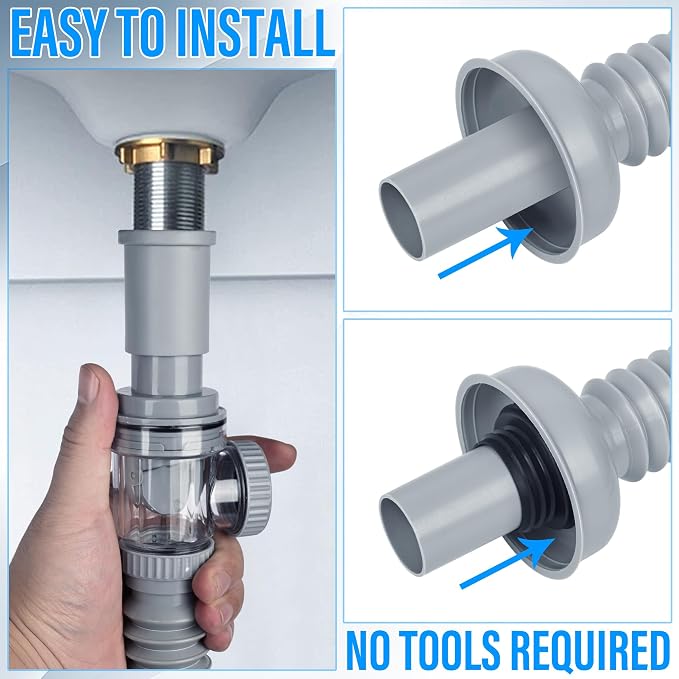 1-1/4" Bathroom Sink Drain, Universal Sink Drain Pipe W/Cleanout, P-Trap - Image 5