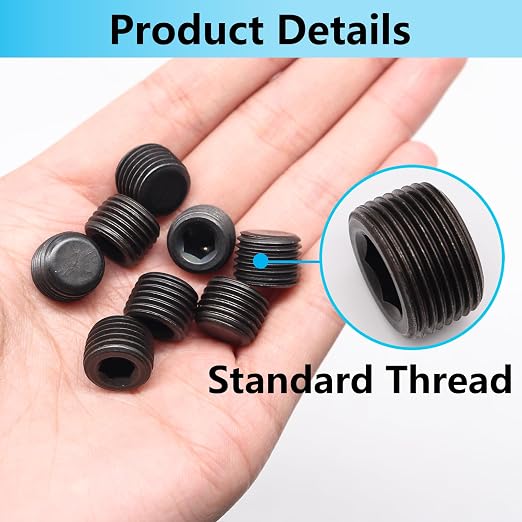 8PCS 1/2"NPT Male Pipe Plug Fitting Black Carbon Steel Pipe Plug Set Internal - Image 5