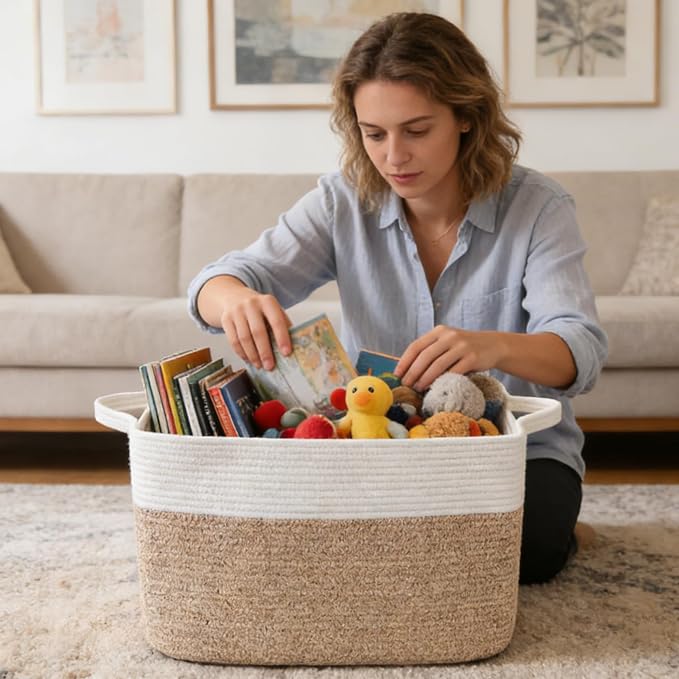 96L Laundry Basket with Handles, Extra Blanket Basket, Living Room - Image 4