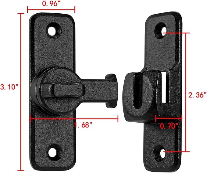 Matte Black 90/180 Degree Flip Latch, Zinc Alloy Barn Door Latch | Right Angle - Image 2