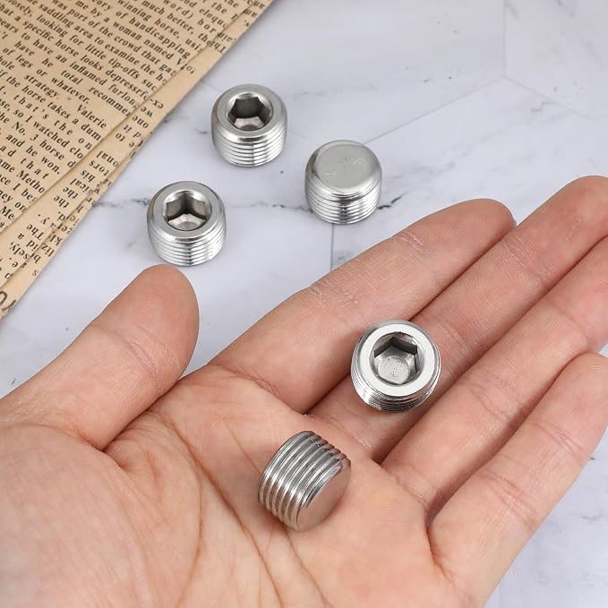 5 PCS 3/8" NPT Male Pipe Plug Stainless Steel Pipe Plug Fitting Set Hex Counter - Image 3
