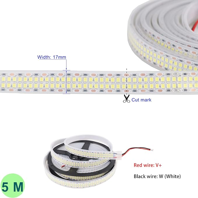 LED Strip Lights Cold White 6500K Double Row 2835 SMD DC 12V IP67 | 16.4ft/5M - Image 5