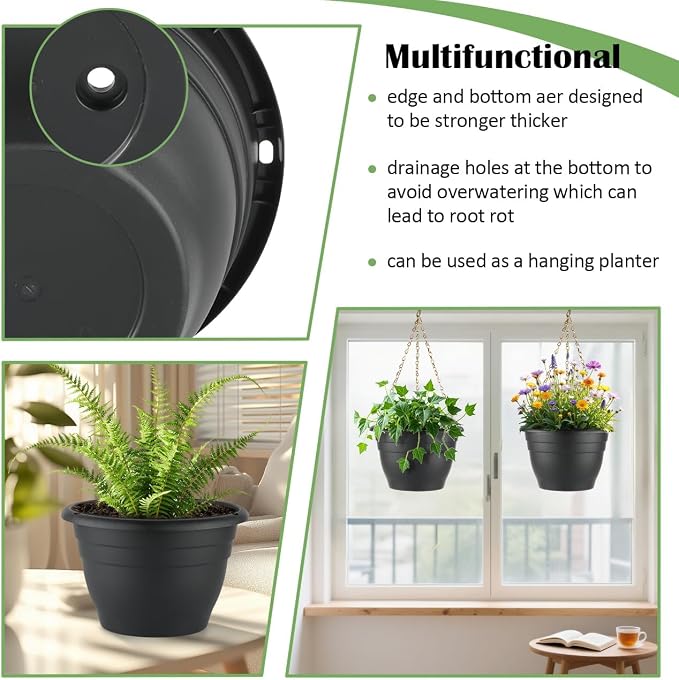 RooTrimmer 5 Pack 10 Inch Plant Pots Plastic Planters - Image 4