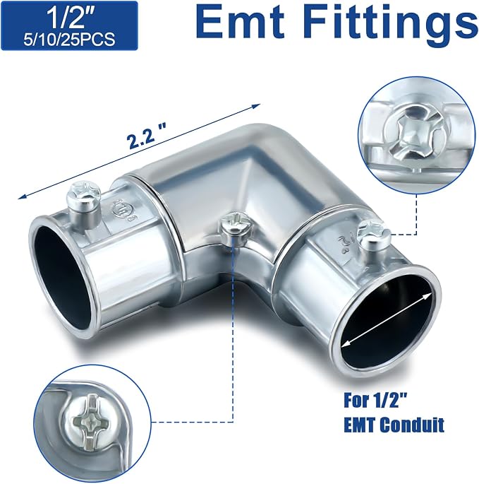 Gisafai 10 Pcs EMT Conduit Fittings Inside Corner Pull Elbow, EMT 90 Degree - Image 2
