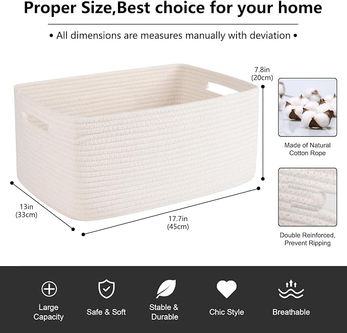 OIASKET Large Storage Basket for Organizing, Woven Rope Basket for Shelves - Image 2