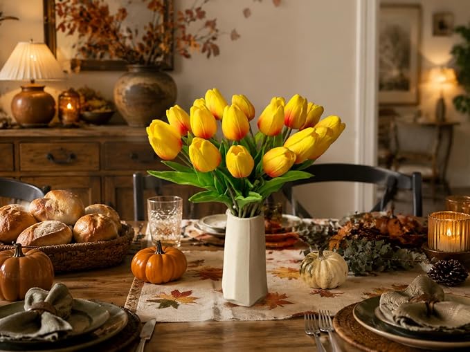 Mandy's 20pcs Artificial Sunset Tulips | 13.5 Inch Lifelike PU Tulips Faux - Image 7