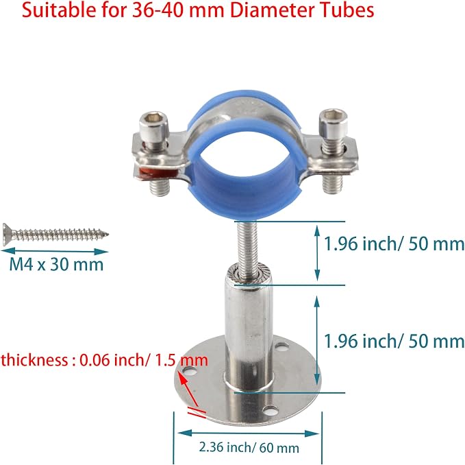 304 Stainless Steel Wall Mount Ceiling Mount Pipe Supports, Adjustable Pipe - Image 2