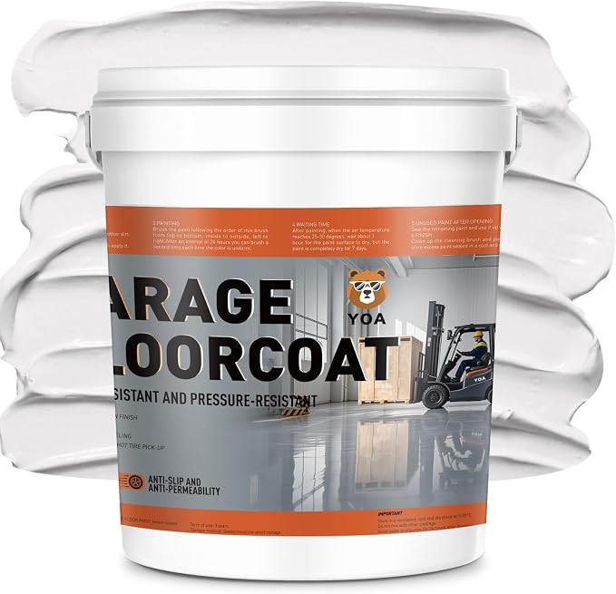 YOA Professional Concrete Garage Floor Paint White, Acrylic Resin Coating by YOA