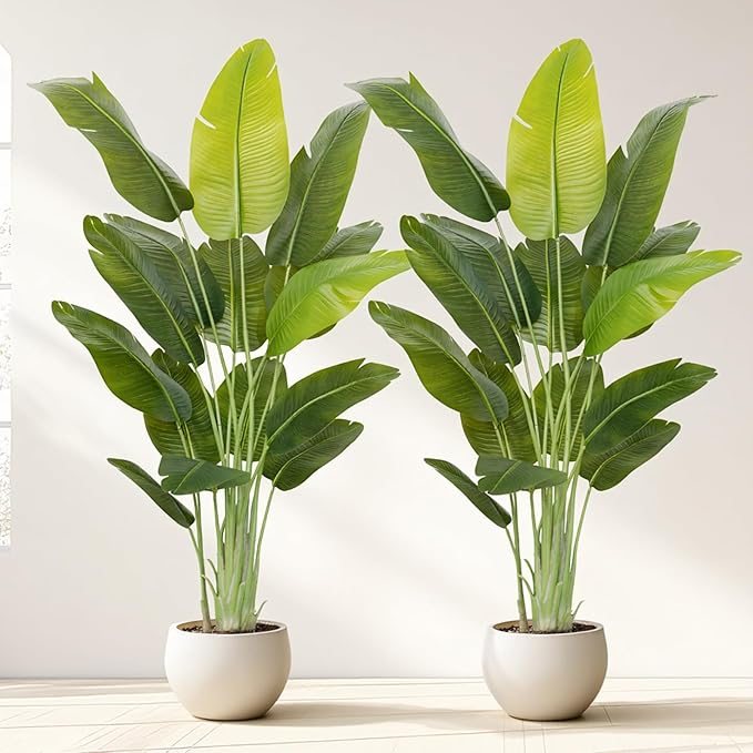 Lifelike Bird of Paradise Artificial Plant, 6.6ft Faux Banana Leaf Tree by Keeplush