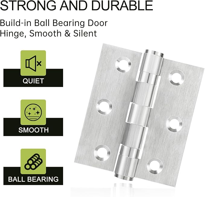 3Pcs Stainless Steel Door Hinges 3 Inch, Heavy Duty Ball Bearing Hinges - Image 4